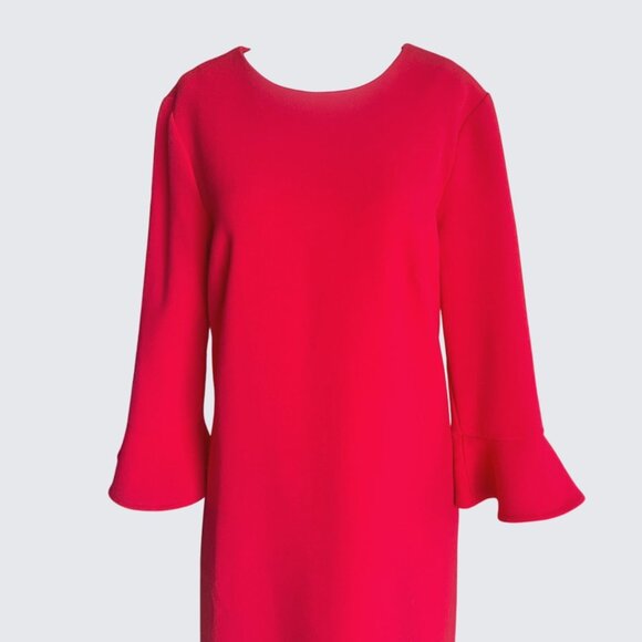 Ann Taylor Red Doubleweave Stretch Knit 3/4 Fluted Sleeve Sheath Dress Size 8 - Picture 3 of 7